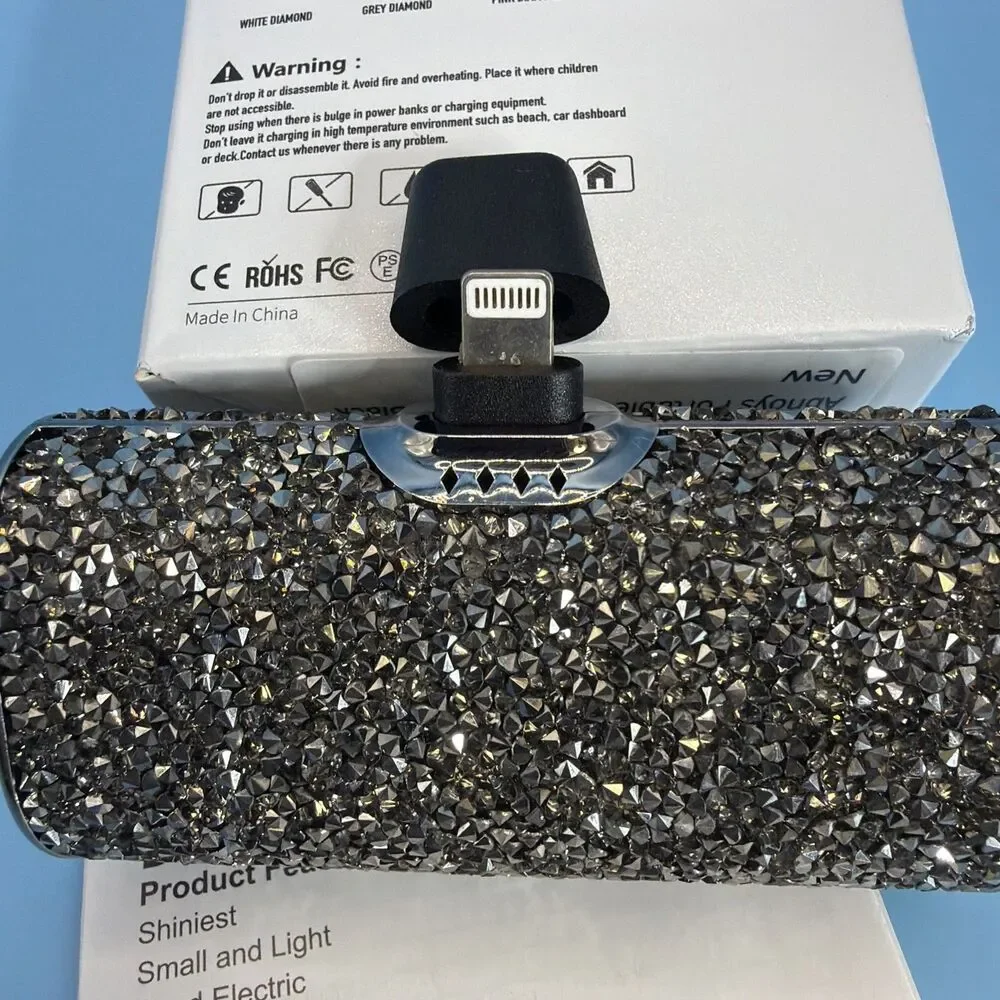 Mini Shiny Power Bank with Bling for iPhone, USB-C charging cable included - NIB